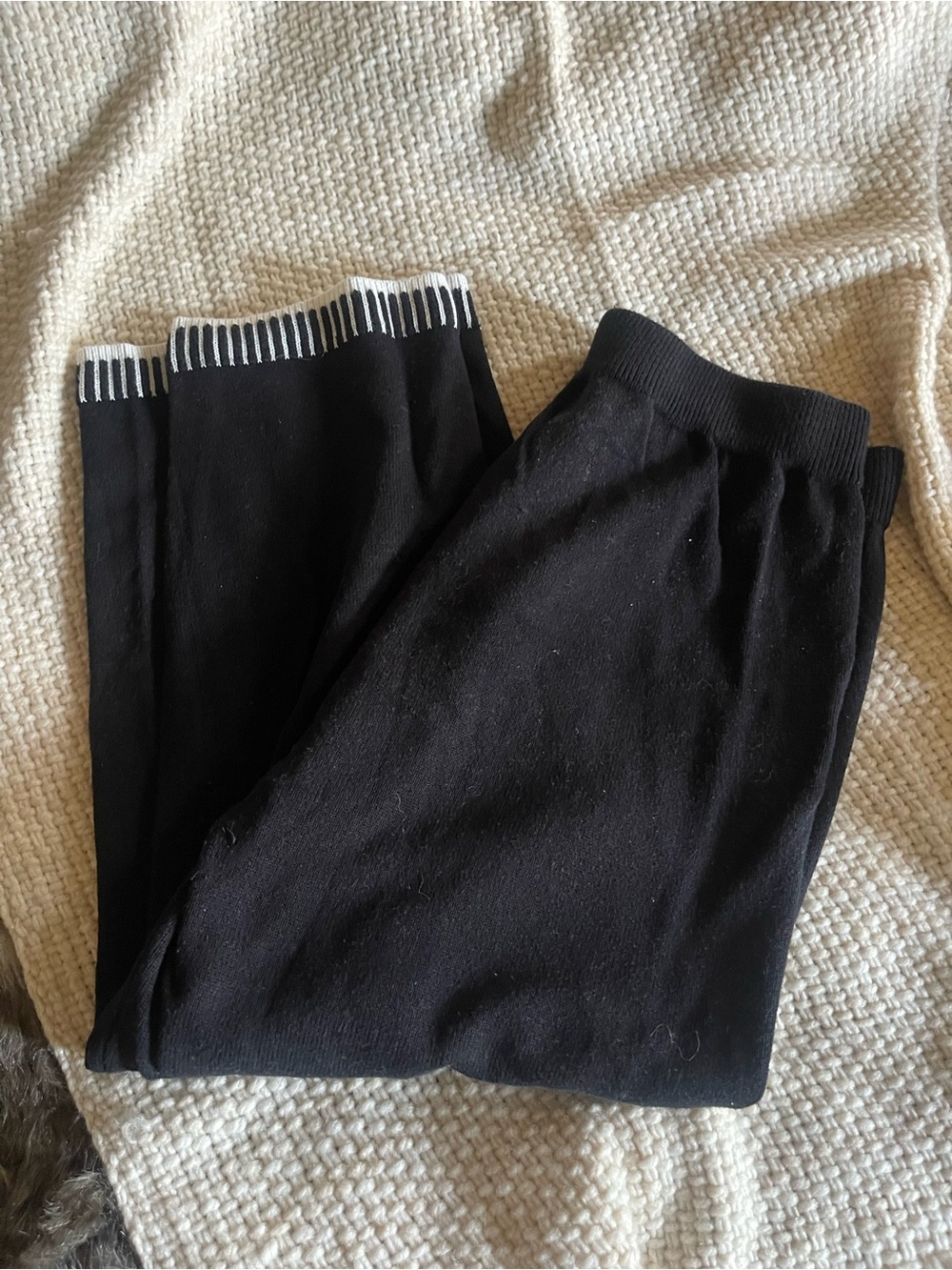 Wide Leg Black Knit Lounge Pants